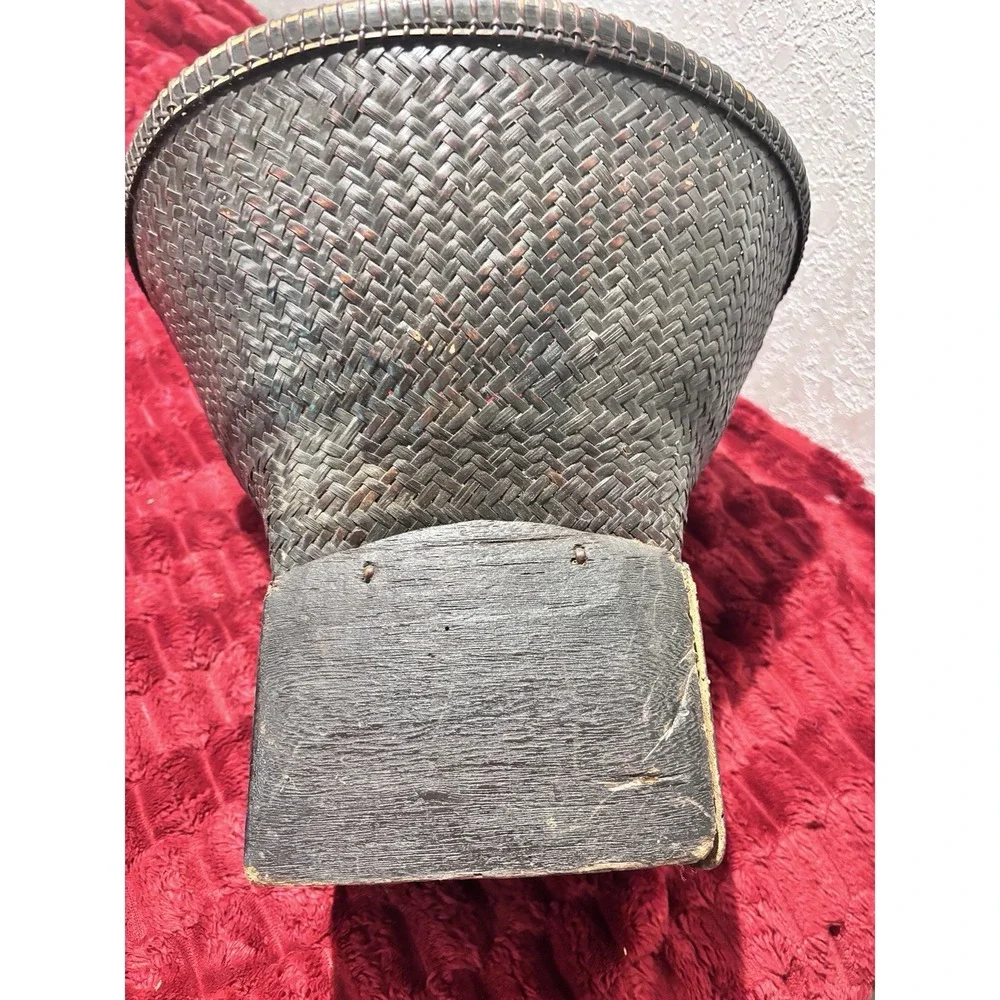 Asian Rice Gathering Basket 30-40sPedestal Base Woven Thailand Vietnam (descrip)